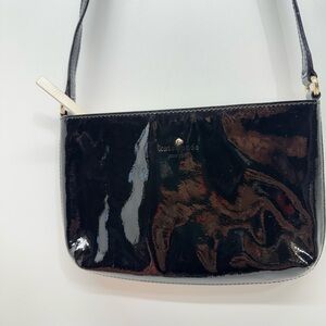 Kate Spade Black Patent Leather Crossbody with Gold Zip Pull